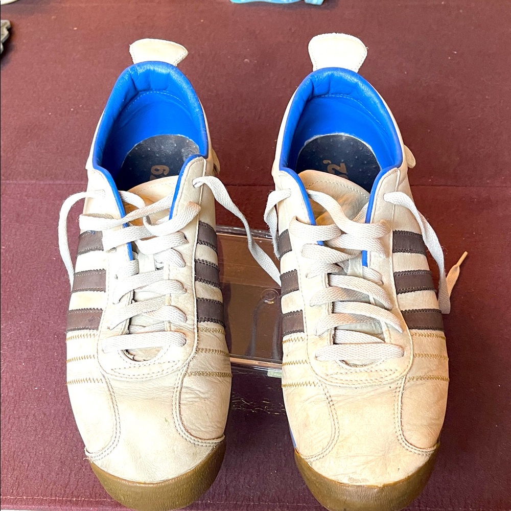 Adidas Men's Cream and Brown  leather Sneakers